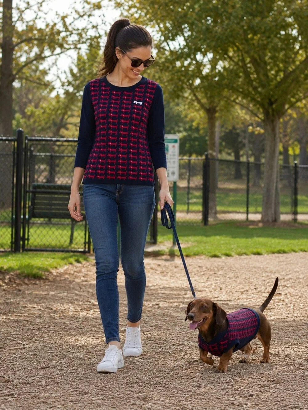 Talbots Navy Sweater with Dachshund Motif Size Small Petite